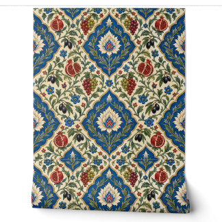 Ottoman Iznik Pomegranate & Olive Still Life Wallpaper