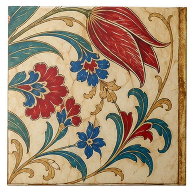 Ottoman Red Tulip Botanical Composition | Tile (Front)