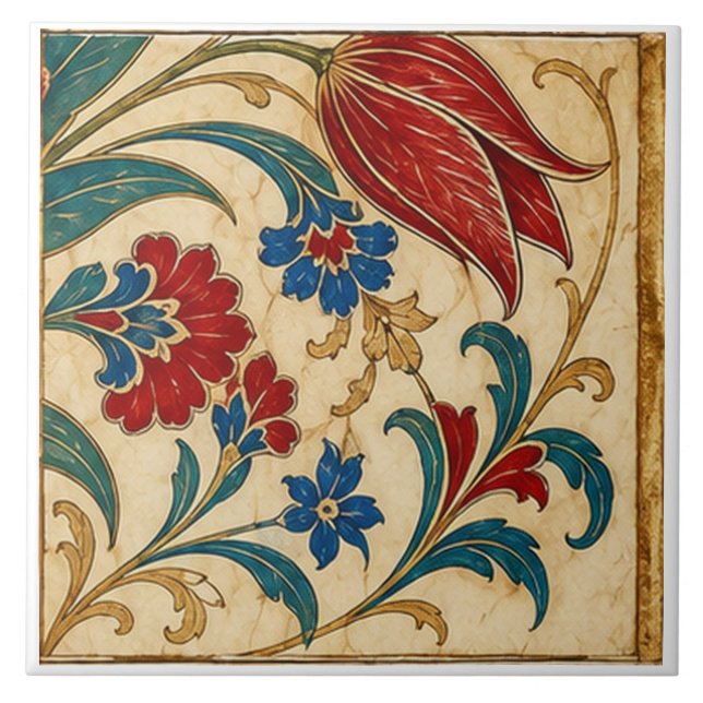 Ottoman Red Tulip Botanical Composition | Tile (Front)