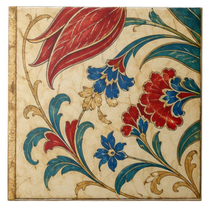 Ottoman Red Tulip Botanical Floral Art Tile