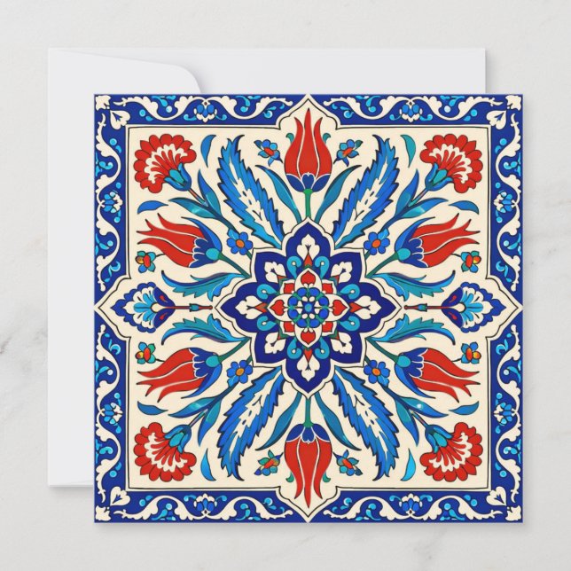 Ottoman Style Blue Red Tulip  Pattern Invitation (Front)