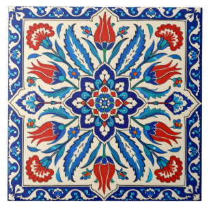 Ottoman Style Blue Red Tulip Pattern Tile