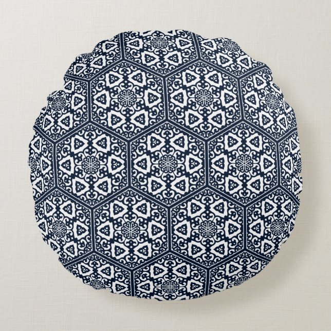 Ottoman turkish blue ware tracery design round cushion (Front)