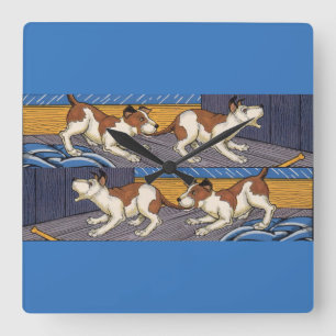 OUCH! dog bites dog Square Wall Clock