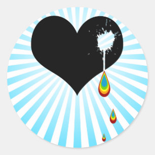 ouch. rainbow heart. classic round sticker