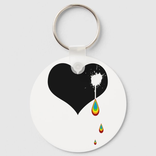 ouch. rainbow heart. key ring (Front)
