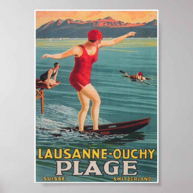 Ouchy, Lausanne, Switzerland Vintage Travel Poster (Front)