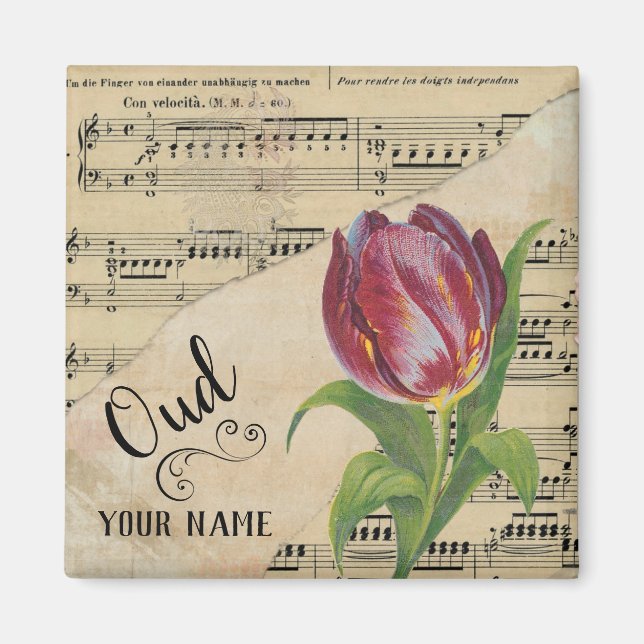 Oud Tulip Vintage Sheet Music Customized Magnet (Front)