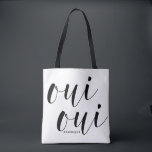 Oui Oui Black Modern Calligraphy Polka Dots Tote Bag<br><div class="desc">Modern tote bag featuring modern calligraphy and polka dots pattern. This quote tote bag will be perfect as a gift. Oui Oui!</div>