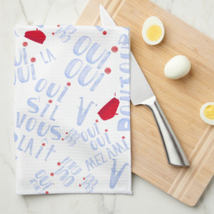 Oui Red Beret Bonjour Cute French Hello Tea Towel