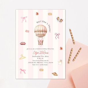 Oui She's Three Paris French Birthday Invitation