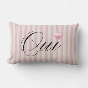Oui Yes with Pink heart cream pink stripes Lumbar Cushion