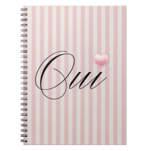Oui Yes with Pink heart cream pink stripes Notebook