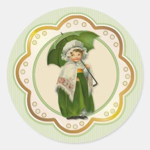 Ould Ireland Irish Umbrella Girl Classic Round Sticker