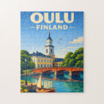 Oulu Finland Jigsaw Puzzle Vintage Travel<br><div class="desc">Piece together the charm of the North with this Oulu, Finland jigsaw puzzle. Featuring a detailed, colorful illustration of the city's riverside landmarks and a peaceful sailboat, this puzzle offers a rewarding experience for travel fans and puzzle lovers alike. The bright architecture and intricate water reflections make it a joyful...</div>