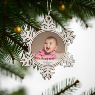 Our 1st Christmas as Grandparents Baby Photo Snowflake Pewter Christmas Ornament