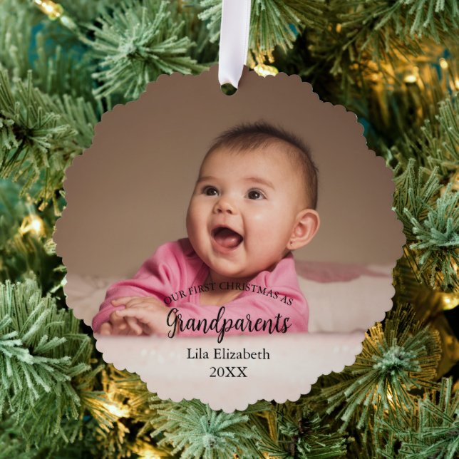 Our 1st Christmas as Grandparents Baby Photo Tree Decoration Card (Insitu (Tree))