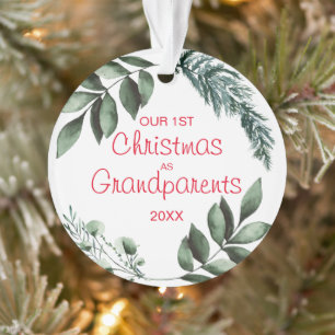 Our 1st Christmas as Grandparents Botanical Photo Ornament