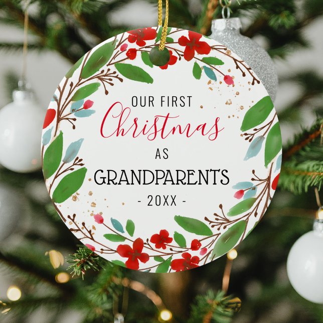 Our 1st Christmas as Grandparents | Wreath Photo Ceramic Tree Decoration (Creator Uploaded)