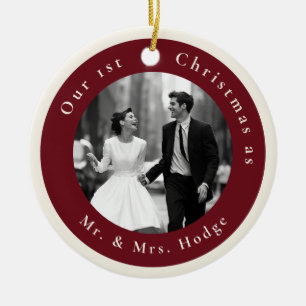 Our 1st Christmas as Mr and Mrs Retro Photo Ceramic Tree Decoration