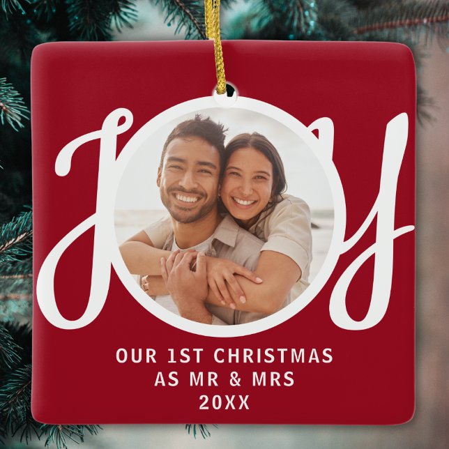 Our 1st Christmas As Mr & Mrs Photo Red Keepsake Ceramic Ornament (Creator Uploaded)