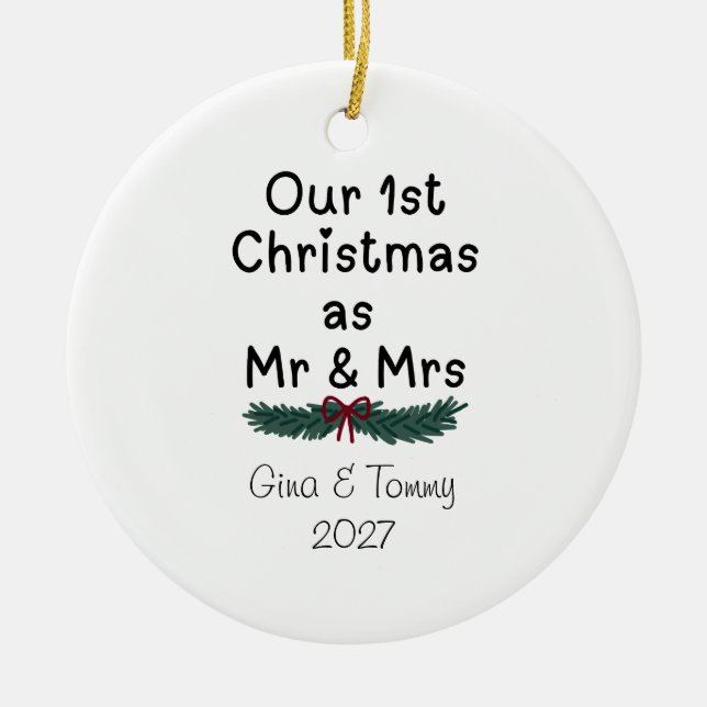 Our 1st Christmas as Mr & Mrs with Greenery Ceramic Tree Decoration (Front)