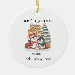 Our 1st Christmas as Three Winter Penquins Scene Ceramic Tree Decoration