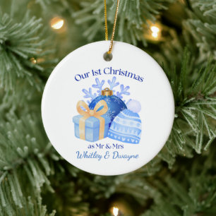 Our 1st Christmas Blue Present Snowflake Ceramic Tree Decoration