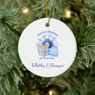 Our 1st Christmas Blue Present Snowflake Ceramic Tree Decoration