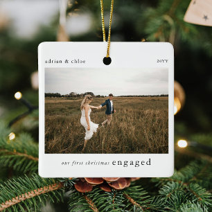 Our 1st Christmas Engaged Photo Keepsake Ceramic Ornament