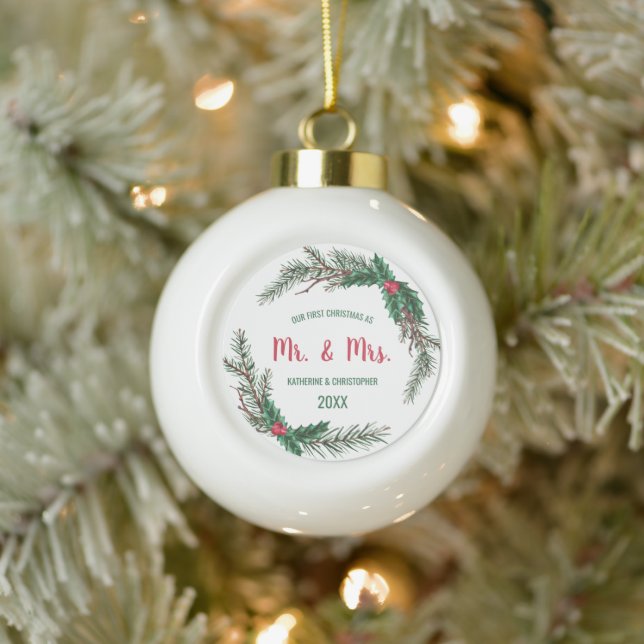 Our 1st Christmas Married | Mistletoe Ceramic Ball Christmas Ornament (Tree)