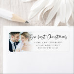 Our 1st Christmas Mr Mrs Photo Name Return Address<br><div class="desc">Our 1st Christmas Mr Mrs Photo Name Return Address. Great addition to your festive mailings celebrating your first married Christmas! A playful set script for Our First Christmas and the rest of the text is easy to personalise. Replace the sample photo with your own. A gradient overlay layer is on...</div>