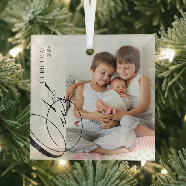 Our 1st Christmas Script Vertical Photo Snowflake Glass Tree Decoration (Insitu)