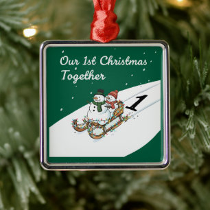 Our 1st Christmas Together   Cute Snowman Couple  Metal Tree Decoration