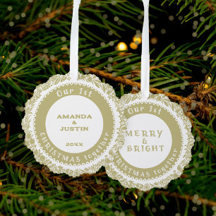 Our 1st Christmas together Gold Wreath on white - Tree Decoration Card