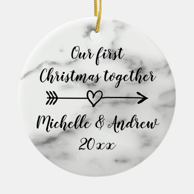 Our 1st Christmas together marble print custom Ceramic Tree Decoration (Front)