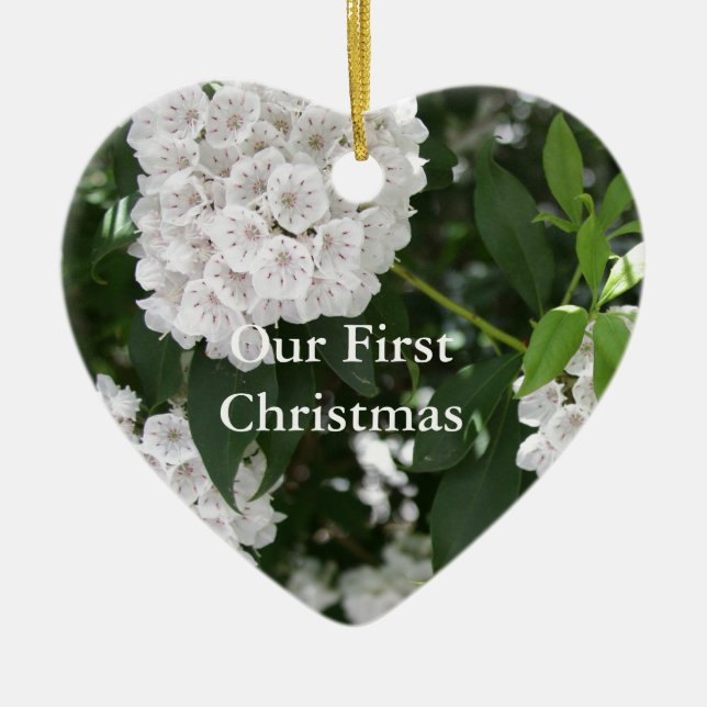 Our 1st Christmas White Mountain Laurel Flowers Ceramic Tree Decoration (Front)