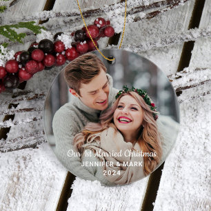 Our 1st Married Modern Wedding Photo Ceramic Tree Decoration