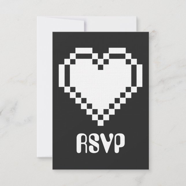 Our 8-Bit Hearts in Black RSVP Card (Front)