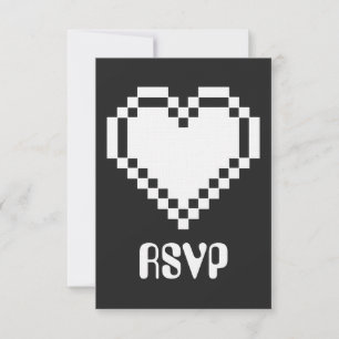 Our 8-Bit Hearts in Black RSVP Card