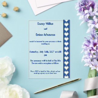 Our 8-Bit Hearts in Blue Acrylic Wedding Invitations