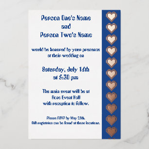 Our 8-Bit Hearts in Blue Foil Invitation