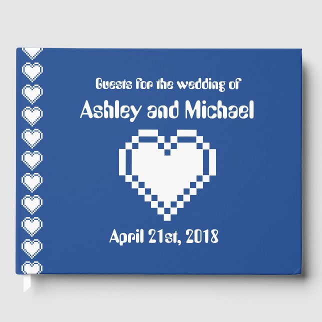 Our 8-Bit Hearts in Blue Guest Book (Front)