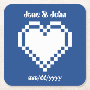 Our 8-Bit Hearts in Blue Paper Coaster