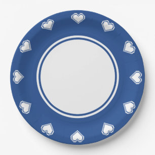 Our 8-Bit Hearts in Blue Paper Plate
