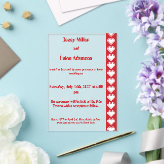 Our 8-Bit Hearts in Cherry Acrylic Wedding Invitations