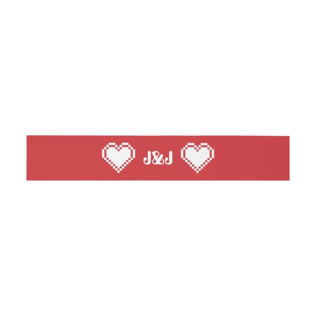 Our 8-Bit Hearts in Cherry Invitation Belly Band (Flat)