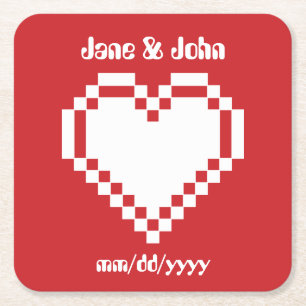 Our 8-Bit Hearts in Cherry Paper Coaster