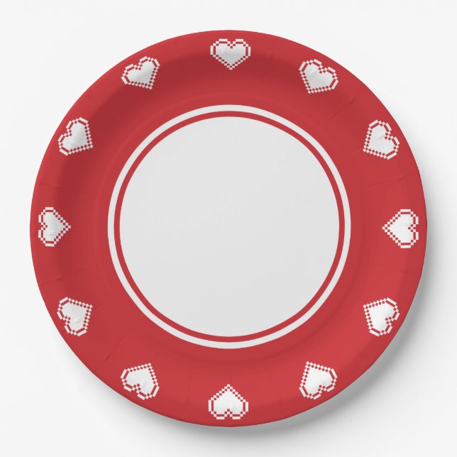 Our 8-Bit Hearts in Cherry Paper Plate (Front)