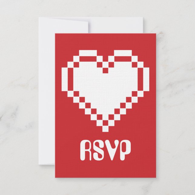 Our 8-Bit Hearts in Cherry RSVP Card (Front)